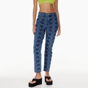 SUNDAY BEST Zola High Rise Mom Jeans Kaleidoscope MD Blue Size 0 Aritzia Sun Deh